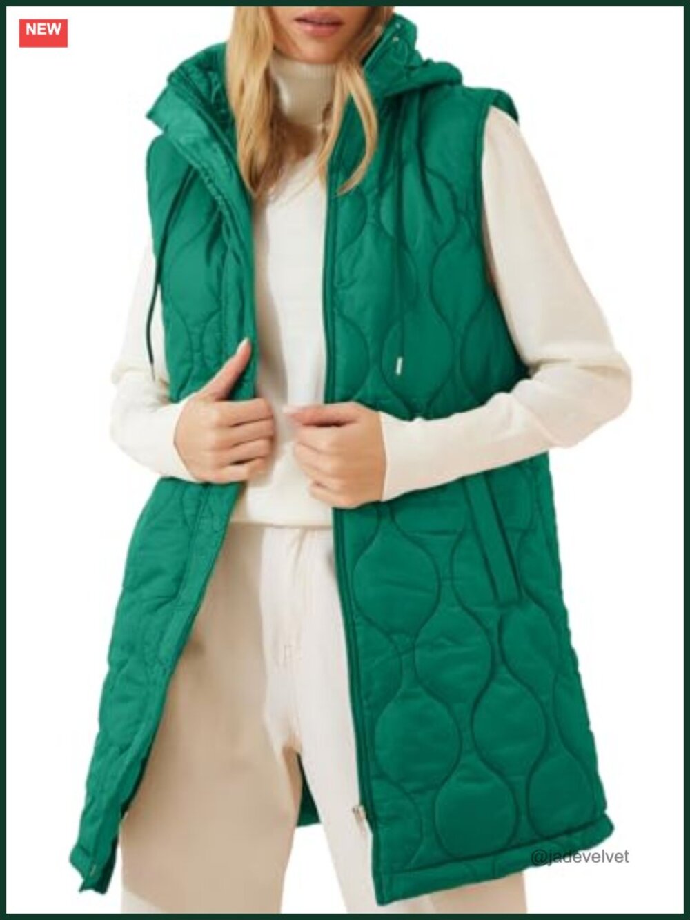 Women's Long Puffer Vest Hooded Quilted Sleeveless Zip Jacket